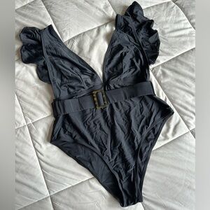 Black belted one piece